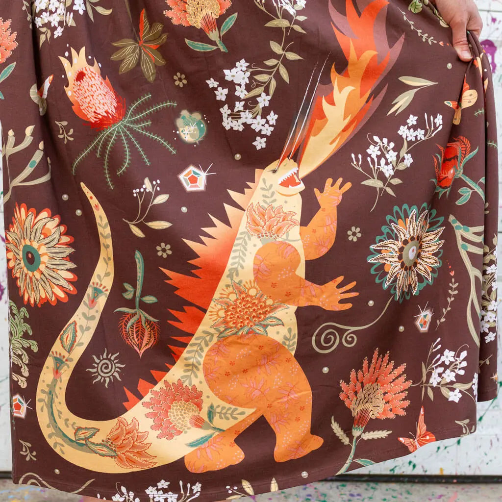 Adult "Beast Mode" Kaiju Monsters Cap Sleeve Maxi Dress With Pockets Princess Awesome & Boy Wonder