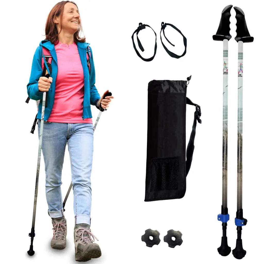 Motivator Walking Poles for Balance and Rehab - Patented Stability Grips - Lightweight, Adjustable, and Collapsible -2 Pieces Adjustable w/flip Locks, Detachable feet and Travel Bag - For Heights up to 6'2" York Nordic