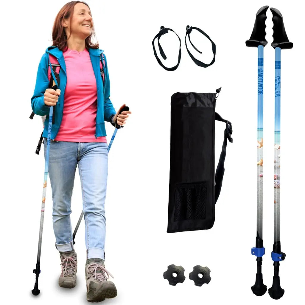 Motivator Walking Poles for Balance and Rehab - Patented Stability Grips - Lightweight, Adjustable, and Collapsible -2 Pieces Adjustable w/flip Locks, Detachable feet and Travel Bag - For Heights up to 6'2" York Nordic