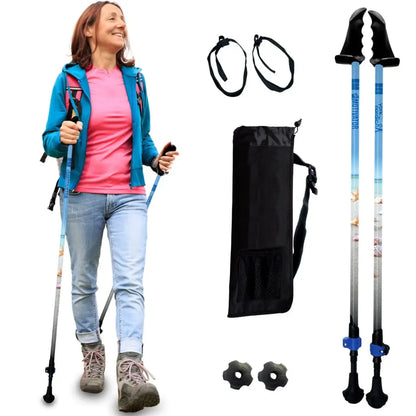 Motivator Walking Poles for Balance and Rehab - Patented Stability Grips - Lightweight, Adjustable, and Collapsible -2 Pieces Adjustable w/flip Locks, Detachable feet and Travel Bag - For Heights up to 6'2" York Nordic