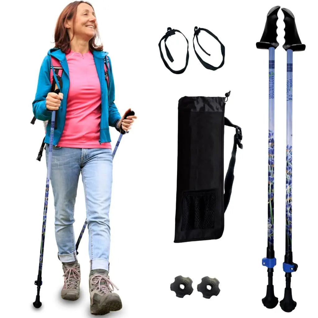 Motivator Walking Poles for Balance and Rehab - Patented Stability Grips - Lightweight, Adjustable, and Collapsible -2 Pieces Adjustable w/flip Locks, Detachable feet and Travel Bag - For Heights up to 6'2" York Nordic