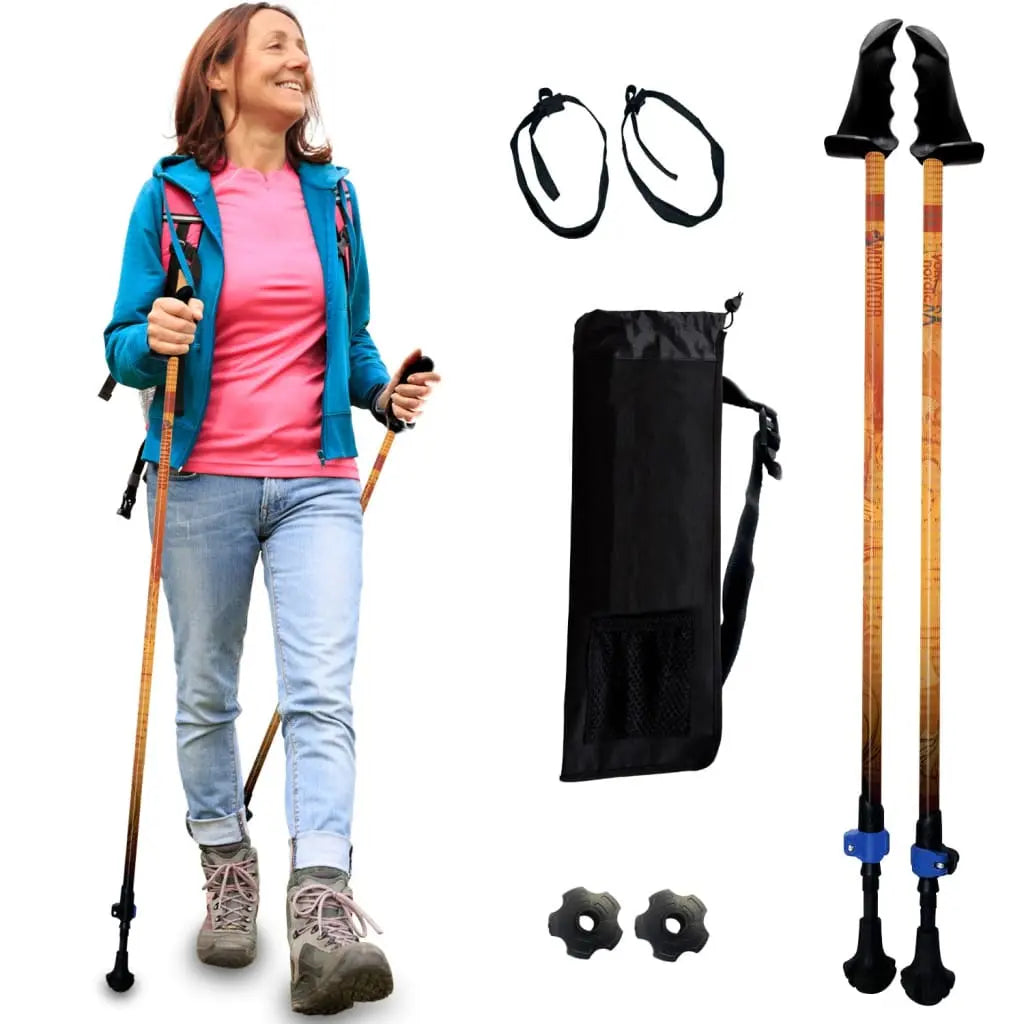 Motivator Walking Poles for Balance and Rehab - Patented Stability Grips - Lightweight, Adjustable, and Collapsible -2 Pieces Adjustable w/flip Locks, Detachable feet and Travel Bag - For Heights up to 6'2" York Nordic