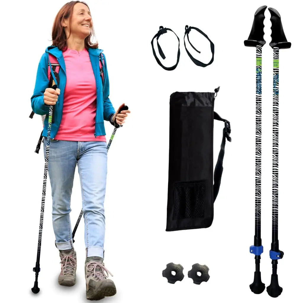 Motivator Walking Poles for Balance and Rehab - Patented Stability Grips - Lightweight, Adjustable, and Collapsible -2 Pieces Adjustable w/flip Locks, Detachable feet and Travel Bag - For Heights up to 6'2" York Nordic