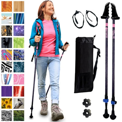 Motivator Walking Poles for Balance and Rehab - Patented Stability Grips - Lightweight, Adjustable, and Collapsible -2 Pieces Adjustable w/flip Locks, Detachable feet and Travel Bag - For Heights up to 6'2" York Nordic