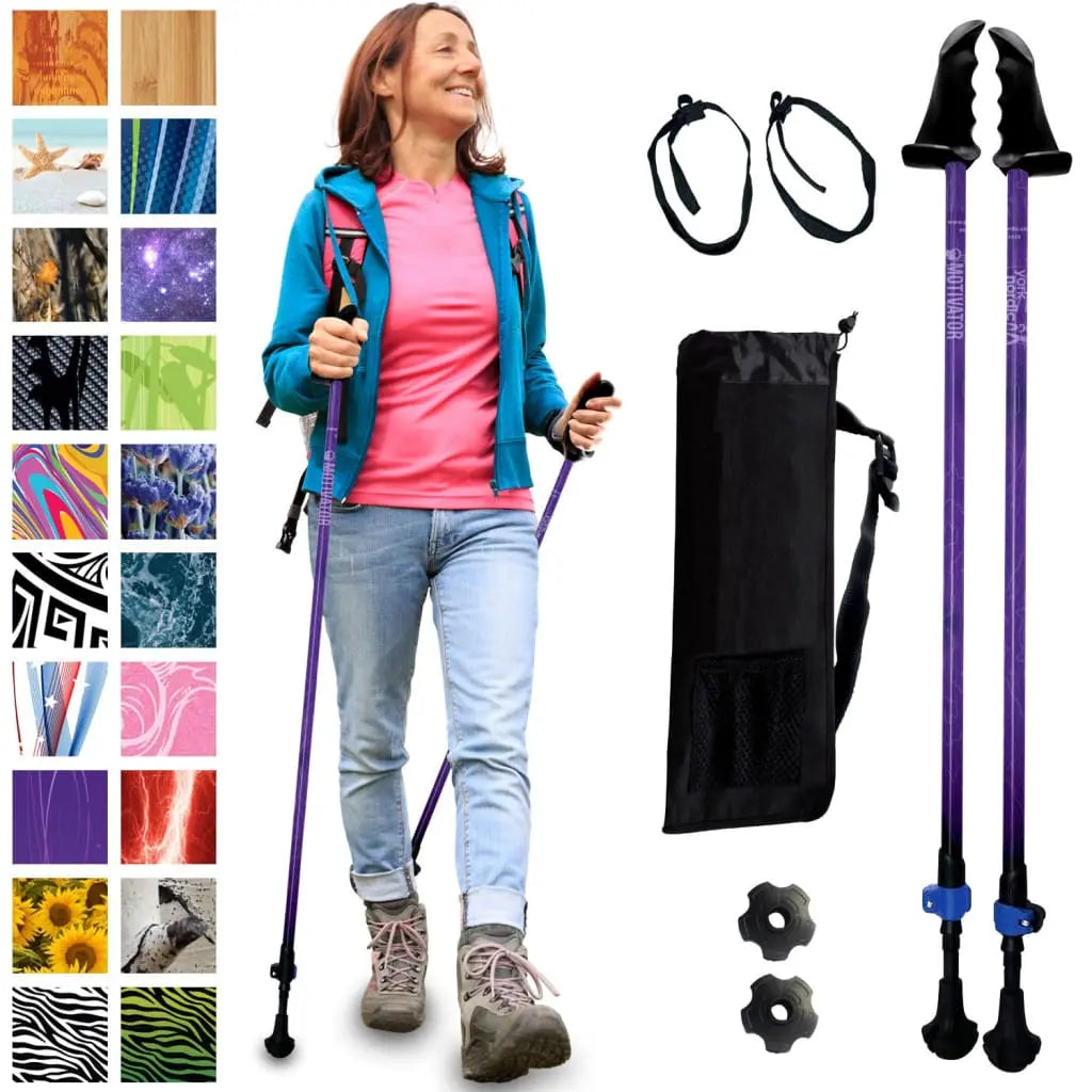 Motivator Walking Poles for Balance and Rehab - Patented Stability Grips - Lightweight, Adjustable, and Collapsible -2 Pieces Adjustable w/flip Locks, Detachable feet and Travel Bag - For Heights up to 6'2" York Nordic