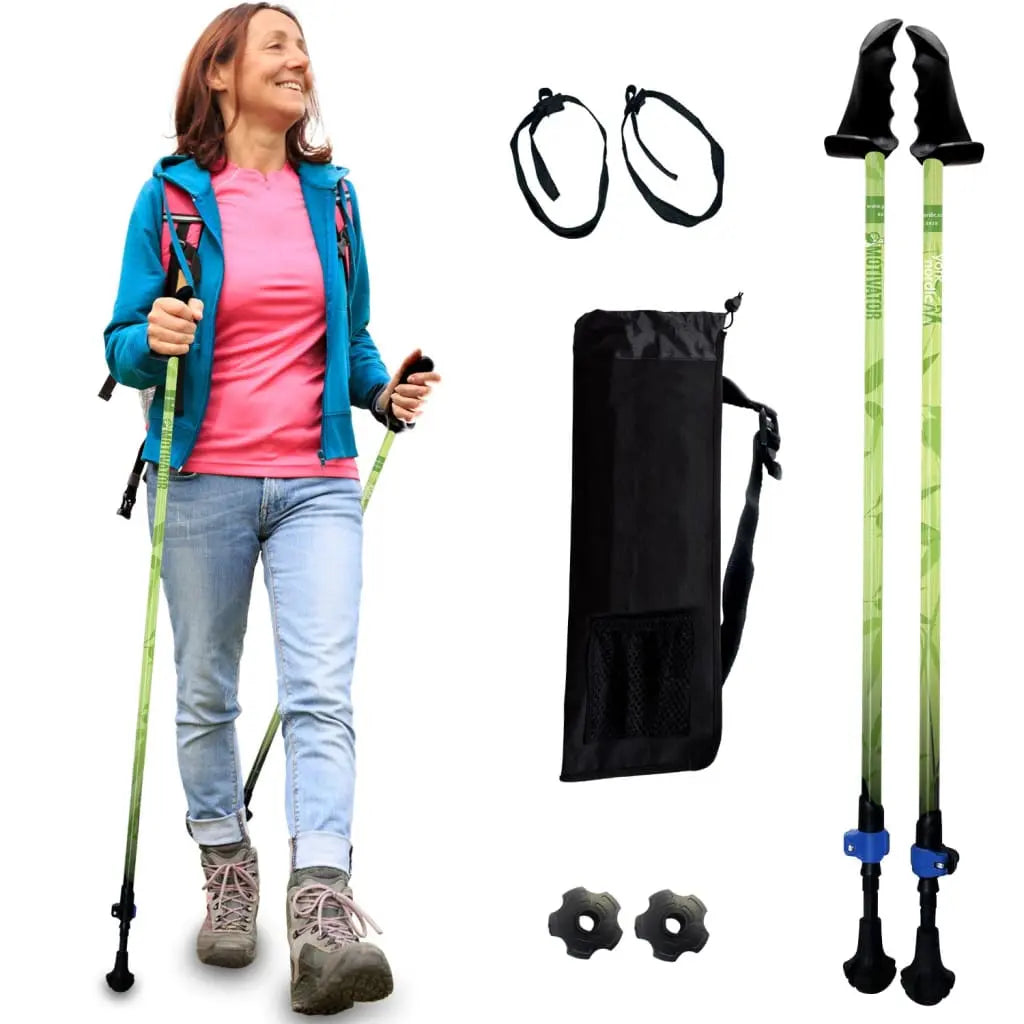 Motivator Walking Poles for Balance and Rehab - Patented Stability Grips - Lightweight, Adjustable, and Collapsible -2 Pieces Adjustable w/flip Locks, Detachable feet and Travel Bag - For Heights up to 6'2" York Nordic