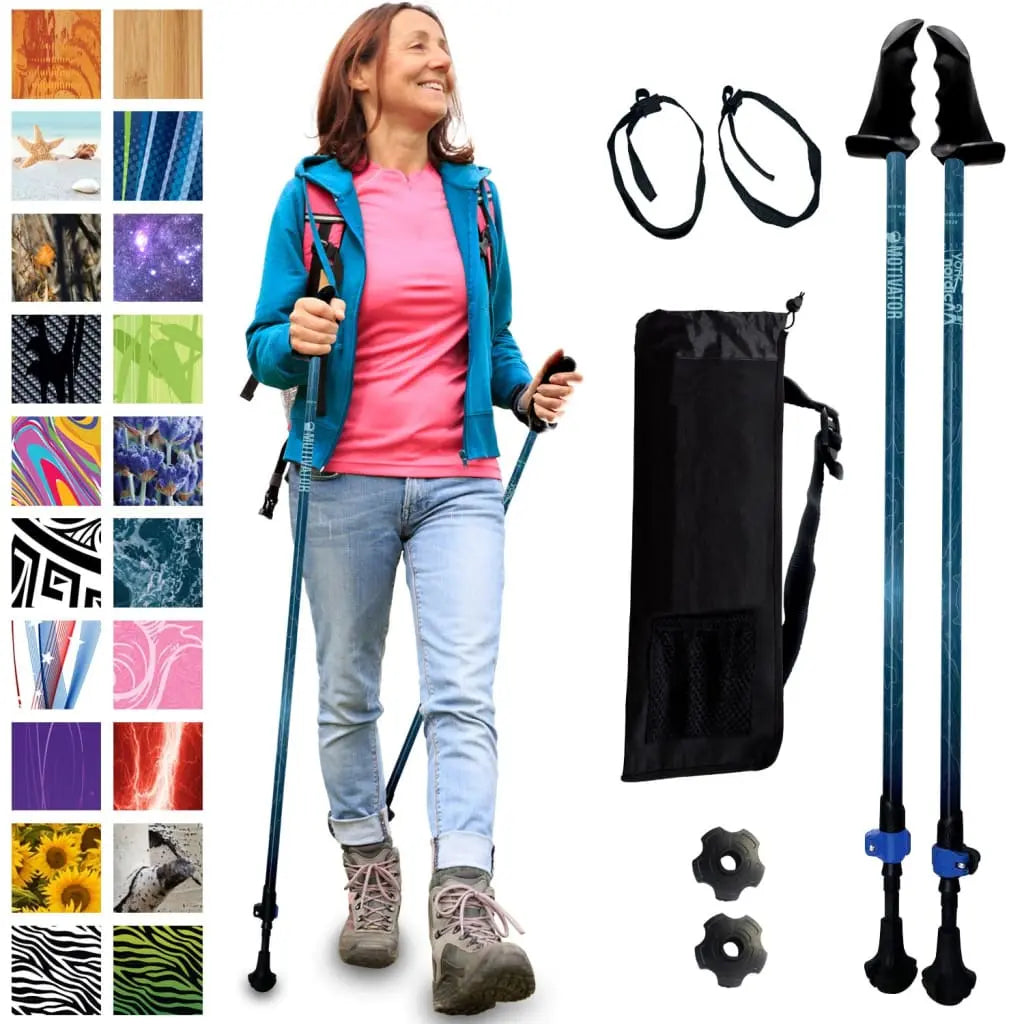 Motivator Walking Poles for Balance and Rehab - Patented Stability Grips - Lightweight, Adjustable, and Collapsible -2 Pieces Adjustable w/flip Locks, Detachable feet and Travel Bag - For Heights up to 6'2" York Nordic