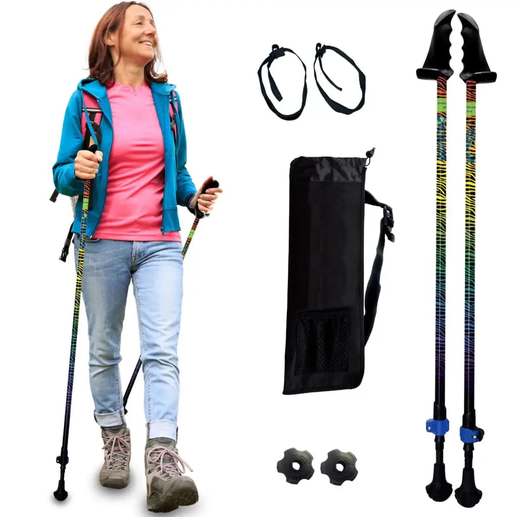 Motivator Walking Poles for Balance and Rehab - Patented Stability Grips - Lightweight, Adjustable, and Collapsible -2 Pieces Adjustable w/flip Locks, Detachable feet and Travel Bag - For Heights up to 6'2" York Nordic