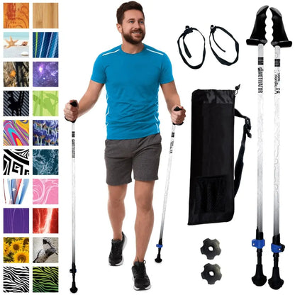 Motivator Walking Poles for Balance and Rehab - Patented Stability Grips - Lightweight, Adjustable, and Collapsible -2 Pieces Adjustable w/flip Locks, Detachable feet and Travel Bag - For Heights up to 6'2" York Nordic