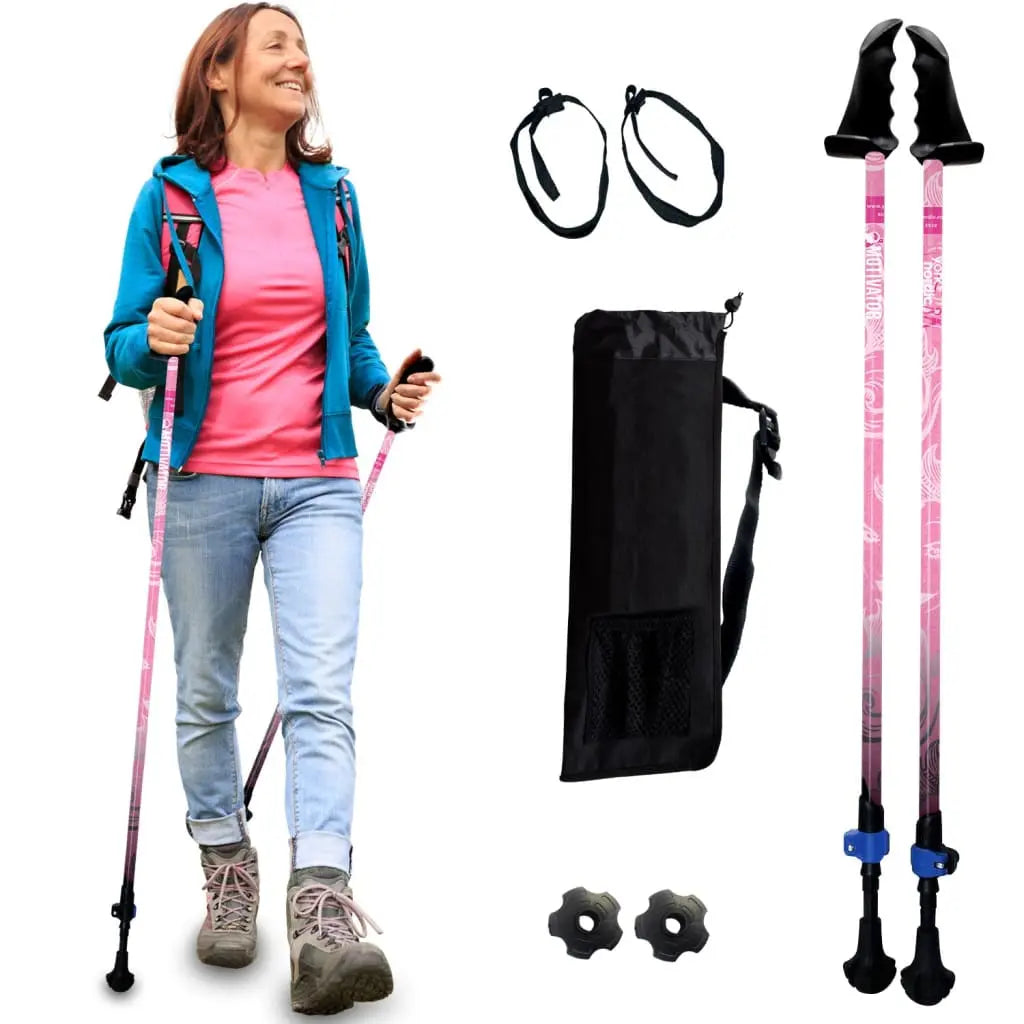 Motivator Walking Poles for Balance and Rehab - Patented Stability Grips - Lightweight, Adjustable, and Collapsible -2 Pieces Adjustable w/flip Locks, Detachable feet and Travel Bag - For Heights up to 6'2" York Nordic
