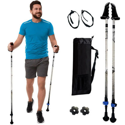Motivator Walking Poles for Balance and Rehab - Patented Stability Grips - Lightweight, Adjustable, and Collapsible -2 Pieces Adjustable w/flip Locks, Detachable feet and Travel Bag - For Heights up to 6'2" York Nordic