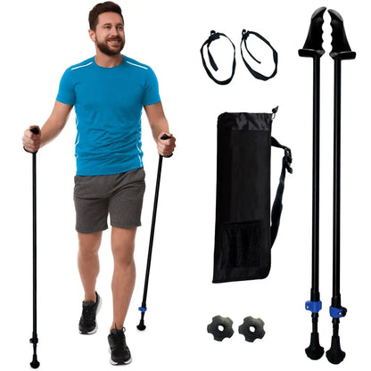Motivator Walking Poles for Balance and Rehab - Patented Stability Grips - Lightweight, Adjustable, and Collapsible -2 Pieces Adjustable w/flip Locks, Detachable feet and Travel Bag - For Heights up to 6'2" York Nordic