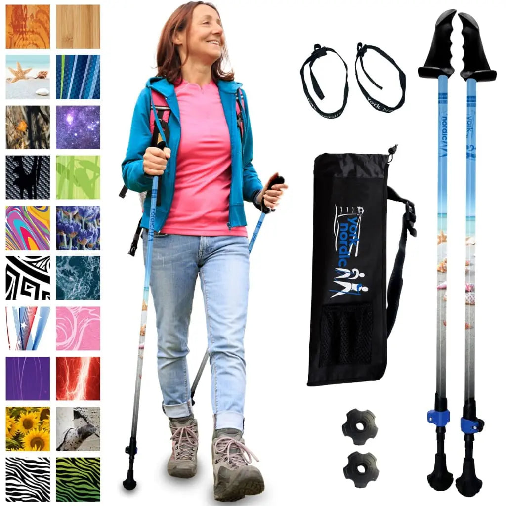 Motivator Walking Poles for Balance and Rehab - Patented Stability Grips - Lightweight, Adjustable, and Collapsible -2 Pieces Adjustable w/flip Locks, Detachable feet and Travel Bag - For Heights up to 6'2" York Nordic