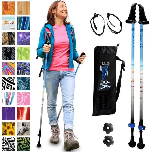 Motivator Walking Poles for Balance and Rehab - Patented Stability Grips - Lightweight, Adjustable, and Collapsible -2 Pieces Adjustable w/flip Locks, Detachable feet and Travel Bag - For Heights up to 6'2" York Nordic
