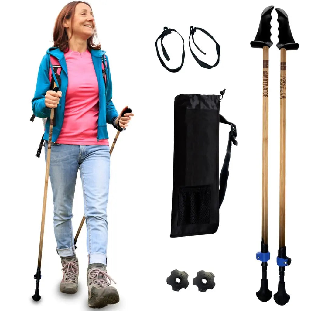 Motivator Walking Poles for Balance and Rehab - Patented Stability Grips - Lightweight, Adjustable, and Collapsible -2 Pieces Adjustable w/flip Locks, Detachable feet and Travel Bag - For Heights up to 6'2" York Nordic