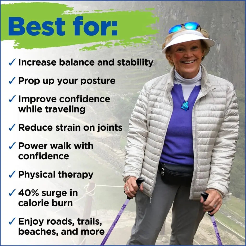 Motivator Walking Poles for Balance and Rehab - Patented Stability Grips - Lightweight, Adjustable, and Collapsible -2 Pieces Adjustable w/flip Locks, Detachable feet and Travel Bag - For Heights up to 6'2" York Nordic
