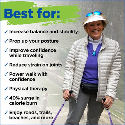 Motivator Walking Poles for Balance and Rehab - Patented Stability Grips - Lightweight, Adjustable, and Collapsible -2 Pieces Adjustable w/flip Locks, Detachable feet and Travel Bag - For Heights up to 6'2" York Nordic