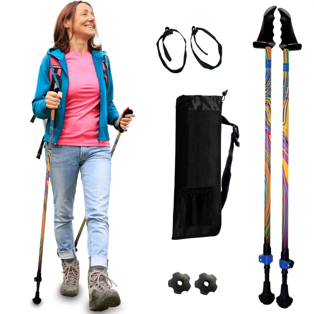 Motivator Walking Poles for Balance and Rehab - Patented Stability Grips - Lightweight, Adjustable, and Collapsible -2 Pieces Adjustable w/flip Locks, Detachable feet and Travel Bag - For Heights up to 6'2" York Nordic